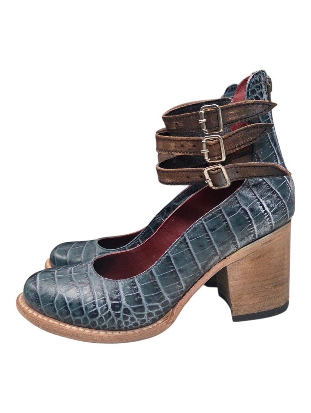 Freebird Randi Turquoise Croco Block Heeled Sandals Size 8